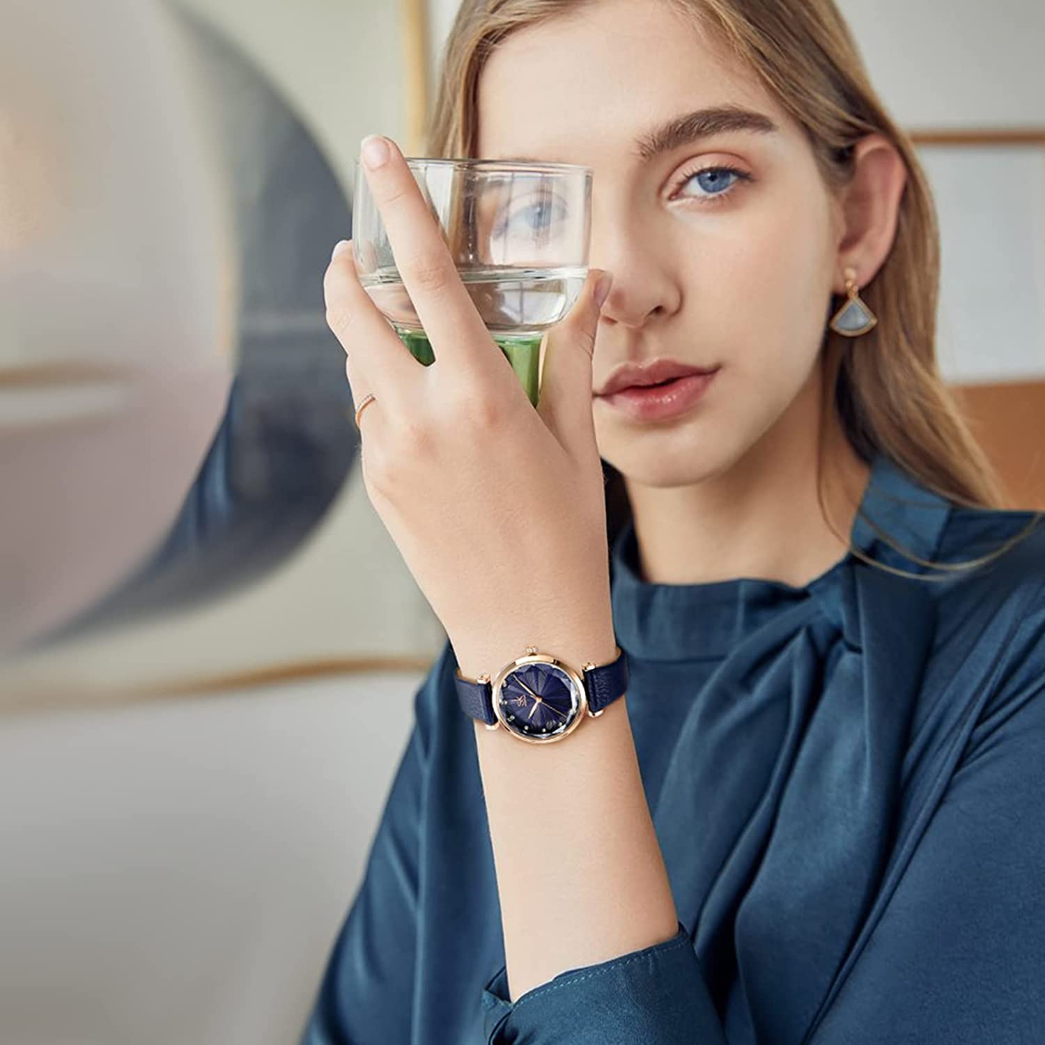 SHENGKE Watches for Women Wrist for Women Quartz Leather Strap Minimalist Formal Casual Women Watch Waterproof Black Ladies Watches with Gift Box - Image 2